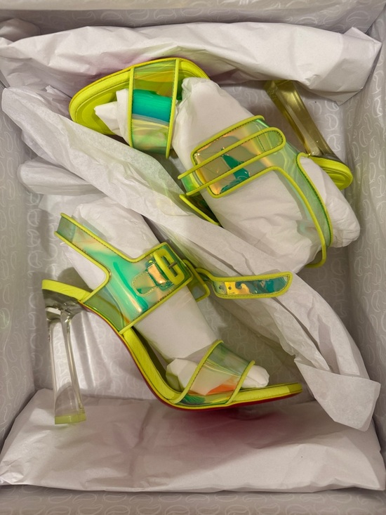Christian Louboutin Shoes - Christian Louboutin Neon Green Iridescent Clear Heel Sandals